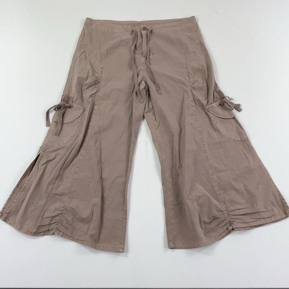 XCVI Capri Pants Womens XL Beige Wide Leg Ruched Cargo Drawstring Twill Stretch